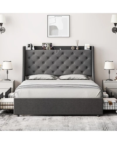 Queen Bed Frame with 4 Storage Drawers