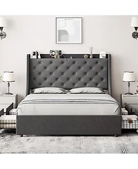Queen Bed Frame with 4 Storage Drawers