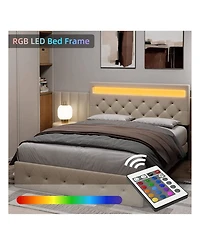 gaomon Full/Queen Size Bed Frame With Led Lights Headboard, Led Bed Frame With Fast-Charging Usb Port, Upholstered Platform Bed Frame, No Box Spring N