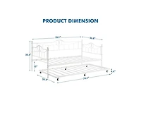 Twin Daybed with Trundle, Modern Pull Out Day Bed Frame with Vintage Headboard, Metal Daybed with Sturdy Slat Support, for Small Spaces, Kids Room, Li