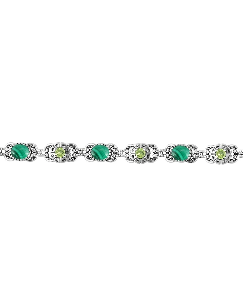 American West Jewelry Sterling Silver Malachite Peridot Concha Link Bracelet, Size Large