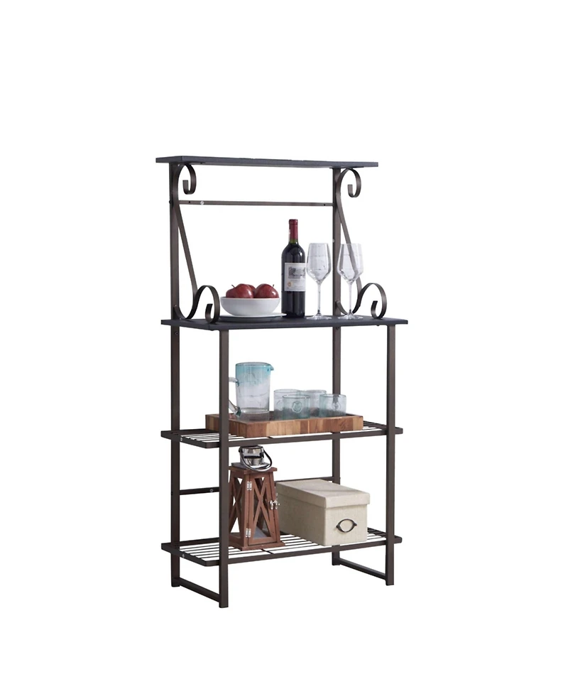 Kings Brand Furniture - Covington Metal Kitchen Shelves Baker s Rack Microwave Stand, Pewter