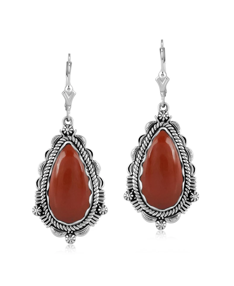American West Jewelry Sterling Silver Red Onyx Gemstone Pear-Shaped Dangle Earrings