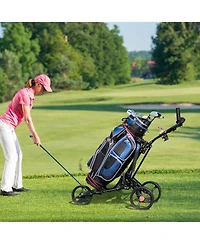 Gymax 3 Wheels Golf Push Pull Cart Folding Golf Pull Trolley w/ Adjustable Handle