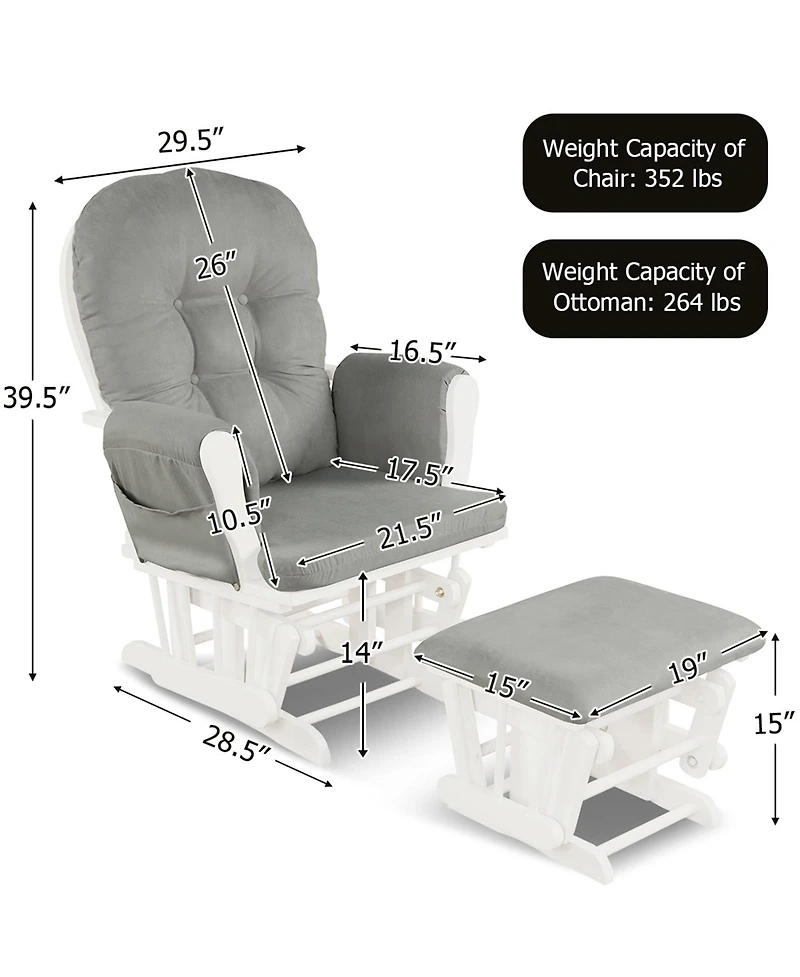 Gymax Glider and Ottoman Cushion Set Wood Baby Nursery Rocking Chair