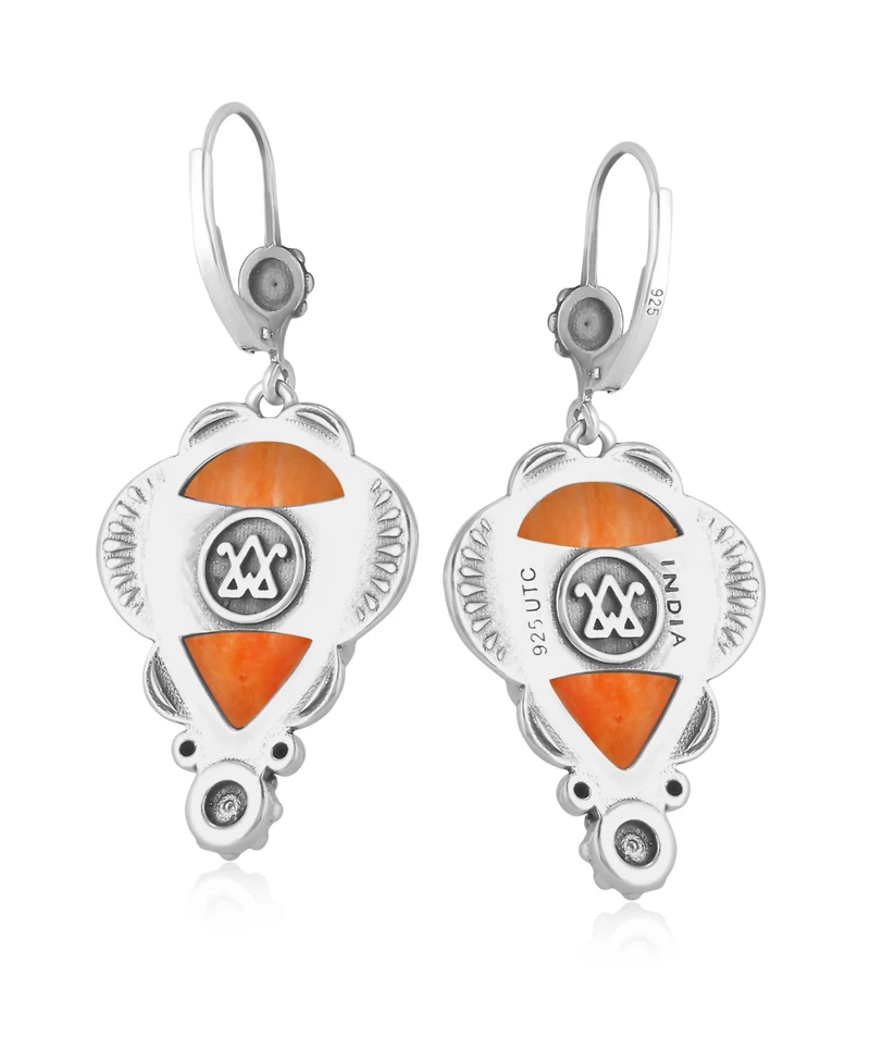 American West Jewelry Sterling Silver Orange Spiny Oyster Pear-Cut Concha Earrings