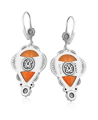 American West Jewelry Sterling Silver Orange Spiny Oyster Pear-Cut Concha Earrings