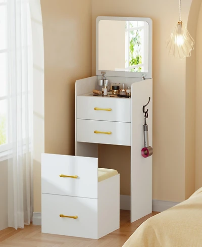 Vlsrka 3-in-1 Vanity Desk with Flip Mirror, Glass Top, 3 Drawers