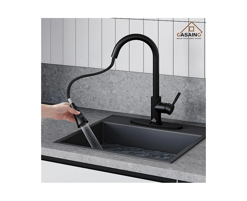 Casainc Pull Down Sprayer Kitchen Faucet with Dual-Function and Deck Plate Spot-Free