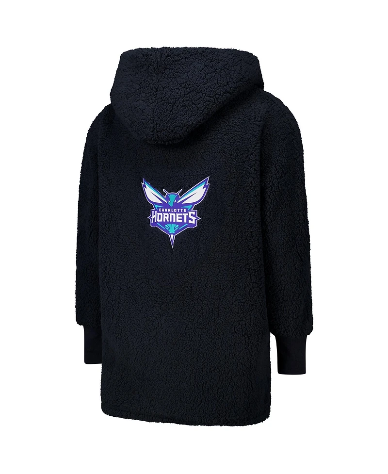 Jill Martin Men's and Women's The Best Lounger World Black Charlotte Hornets Oversized Open-Front Hoodie Sweater