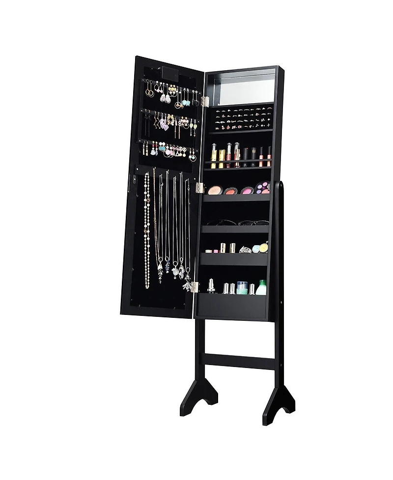 Sugift Mirrored Standing Jewelry Armoire Cabinet with Led Lights
