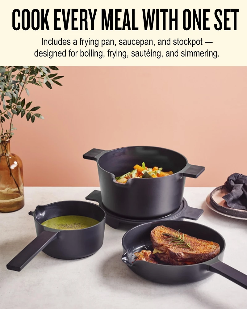 Alva Neat 5-Piece Nesting Cookware Set – Stackable Nonstick Pots & Pans - Space-Saving Design for Apartments, RVs & Compact Storage