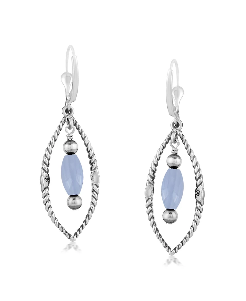 American West Jewelry Sterling Silver Marquise Blue Lace Agate Dangle Earrings