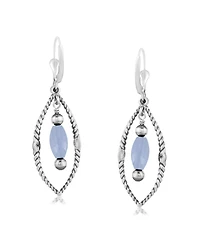American West Jewelry Sterling Silver Marquise Blue Lace Agate Dangle Earrings