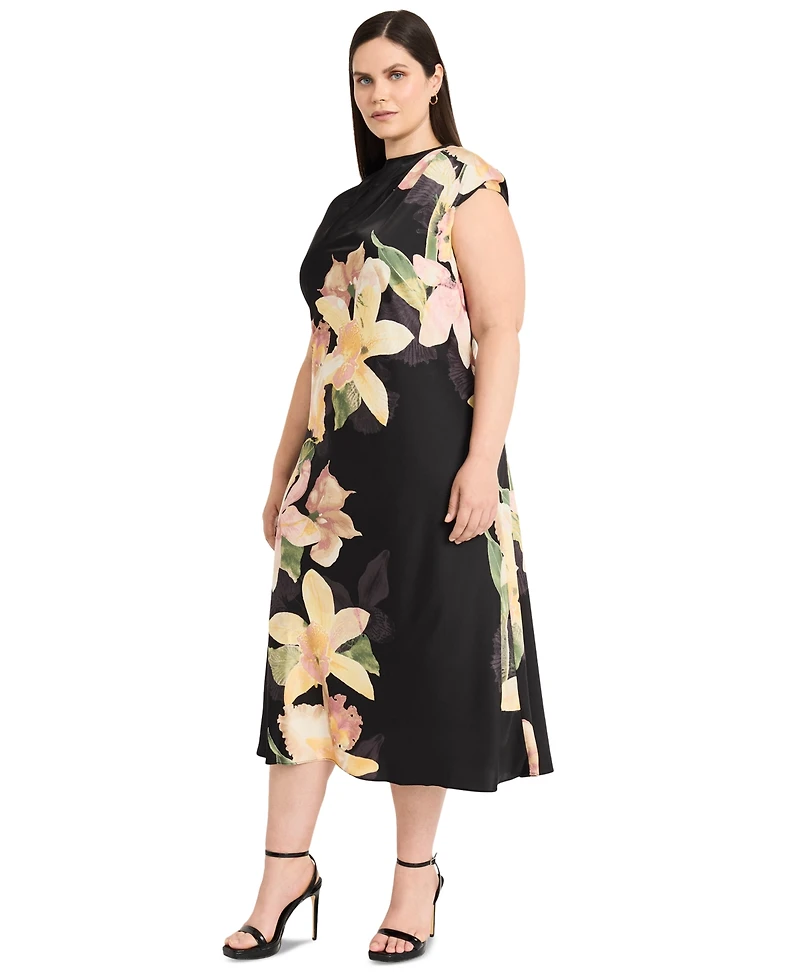 Maggy London Plus Size Floral Draped Midi Dress