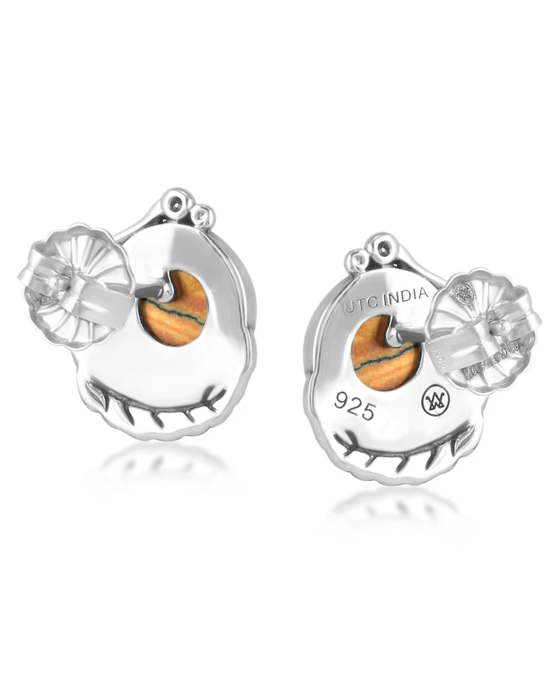 American West Jewelry Sterling Silver Picture Jasper Gemstone Leaf Design Button Earrings
