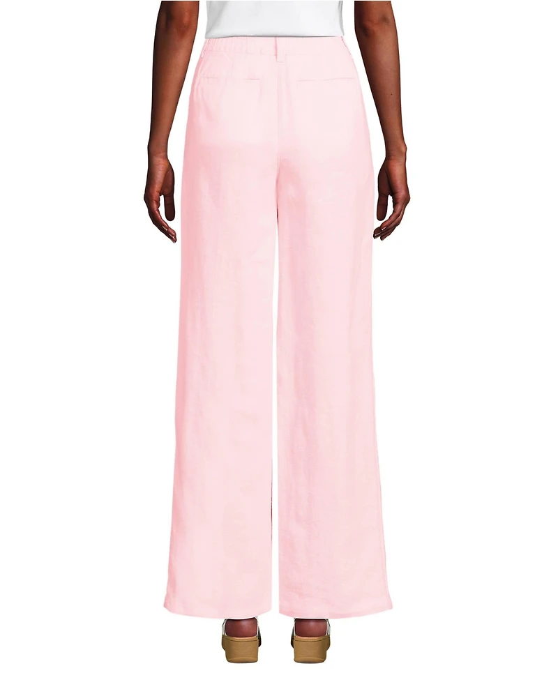 Lands' End Women's High Rise Wide Leg Linen Pleated Pants