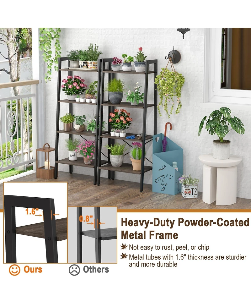 Gouun 4-Tier Bookshelf with Metal Frame and Adjustable Foot Pads