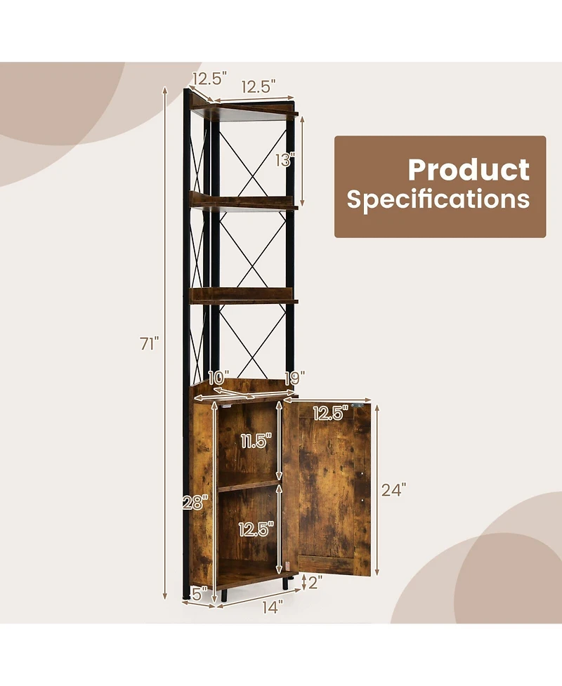 Gouun Tall Corner Storage Cabinet with 3-Tier Shelf and Enclosed Cabinet