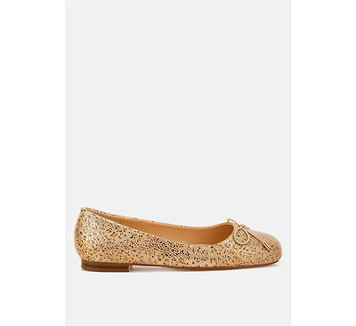 Apollon Bow Detail Embossed Suede Ballerinas