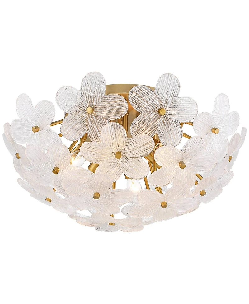 Possini Euro Design Filoli 20" Modern Semi Flush-Mount Ceiling Light Fixture Kitchen Foyer Hallway Flower Unique Gold Finish Glass