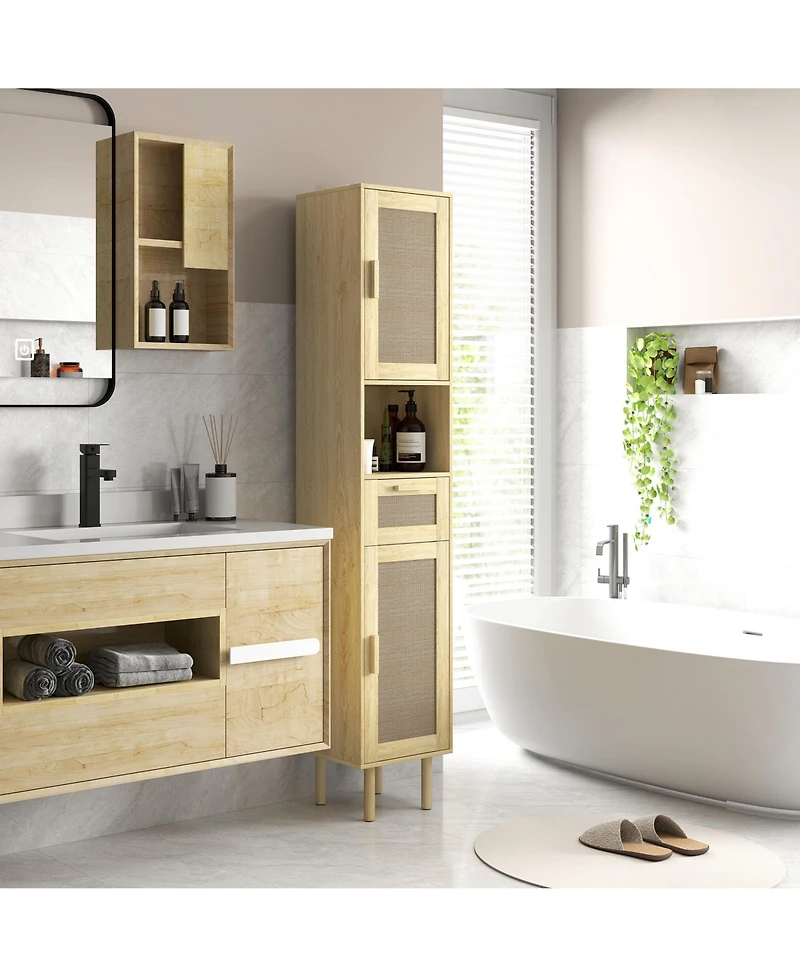 Homcom Tall Bathroom Storage Cabinet with Rat Doors,