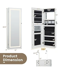 Gouun 42.5 Inches Lockable Jewelry Mirror Wall Cabinet with 3-Color Led Lights