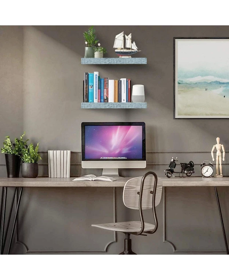 Sorbus 2 Pack 16 Inch Coastal Rectangle Floating Shelves - for Home DAcor to Display Trophies, Books, Frames