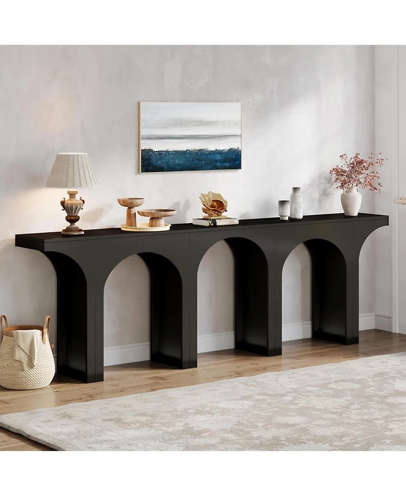Tribesigns Console Table Set of 2, 94-Inch Entryway Console Table, Wood Sofa Table Behind Couch with Arched Base, Narrow Hallway Table