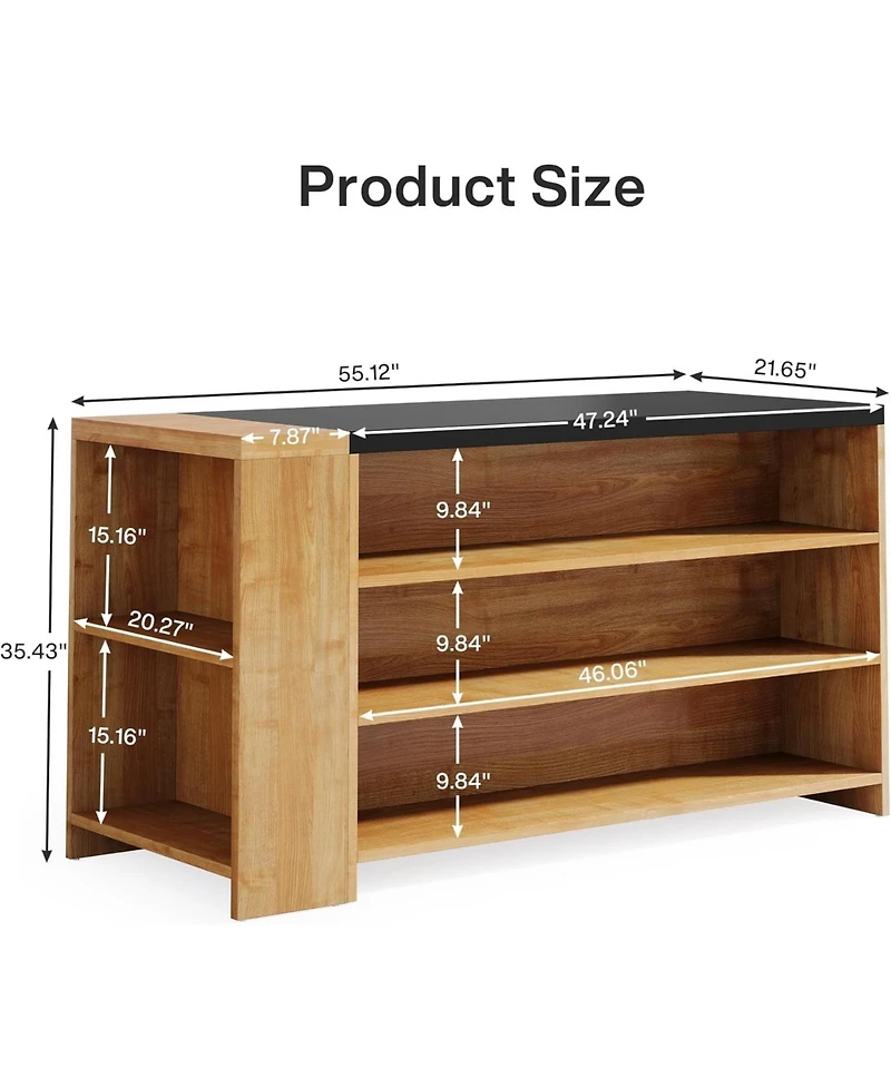 Tribesigns 55" Kitchen Island with Storage, Farmhouse 5-Tier Stationary Island Table with 5 Shelves, Wood Coffee Bar Table Storage Cabinet with Large