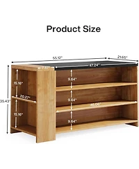 Tribesigns 55" Kitchen Island with Storage, Farmhouse 5-Tier Stationary Island Table with 5 Shelves, Wood Coffee Bar Table Storage Cabinet with Large