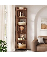 Tribesigns 6-Tier Corner Shelf Stand, 71-Inch Rustic Tall Corner Bookshelf, Narrow Corner Bookcase, Corner Plant Stand Display Shelf Organizer