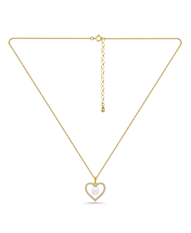 Macy's Freshwater Cultured Pearl Cubic Zirconia Open Heart Pendant Necklace