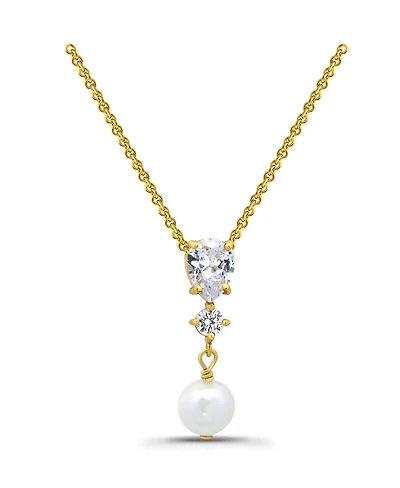 Macy's Freshwater Cultured Pearl Drop Cubic Zirconia Pendant Necklace
