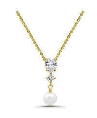 Macy's Freshwater Cultured Pearl Drop Cubic Zirconia Pendant Necklace