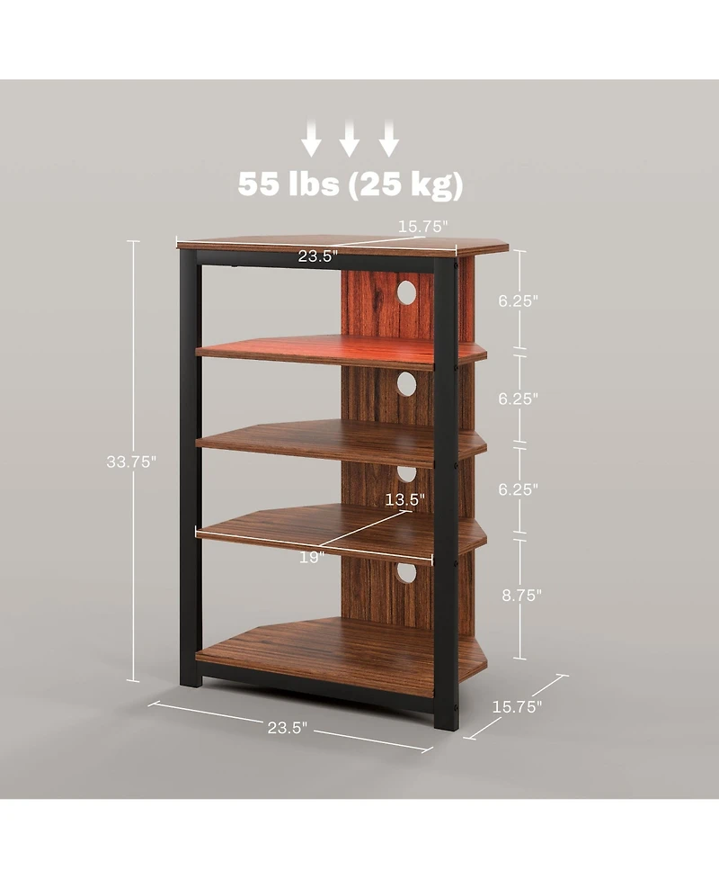 Homcom Tv Stand with Lights, 5-Tier Storage Shelves and Steel Frame