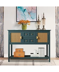 gaomon Console Table with Rattan 2 Drawers, Accent Sofa Table Entryway Table with Cabinet Storage, Narrow Wood Sofa Table, 2 Tier Long Behind Couch Ta