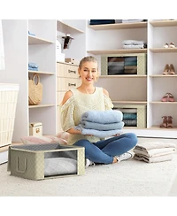Sorbus Pack Medium Foldable Clothes Storage Bags with Clear Window, Zipper Lid and Carry Handles - for Organizing Bedroom, Closet
