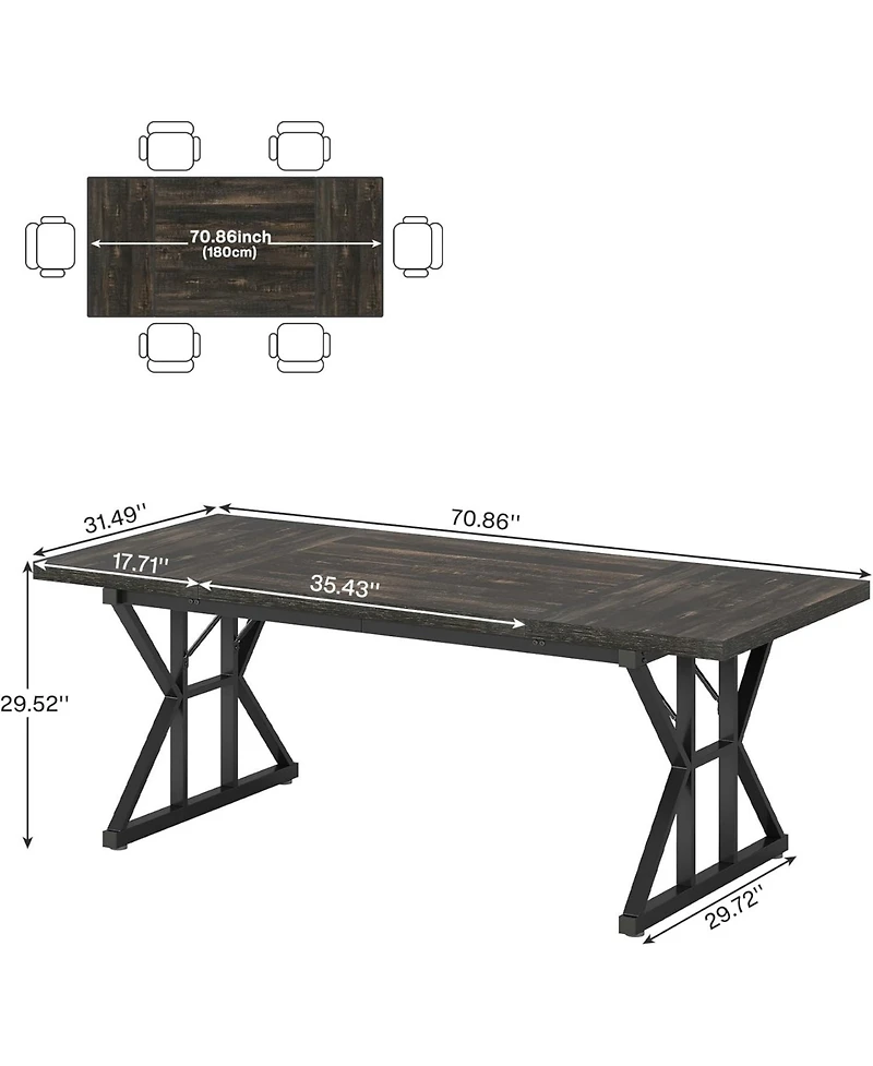 Tribesigns Farmhouse Dining Table for 6 People, 70.8-Inch Rectangular Wood Table, Rustic Kitchen with Heavy Duty Metal Legs Ro
