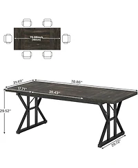 Tribesigns Farmhouse Dining Table for 6 People, 70.8-Inch Rectangular Wood Table, Rustic Kitchen with Heavy Duty Metal Legs Ro