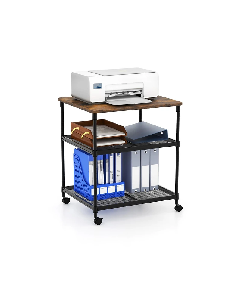 Gouun 3 Tier Printer Stand Rolling Fax Cart with Adjustable Shelf and Swivel Wheels
