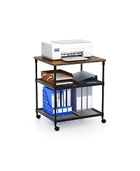 Gouun 3 Tier Printer Stand Rolling Fax Cart with Adjustable Shelf and Swivel Wheels