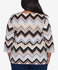 Alfred Dunner Plus Size Zig Zag Split Neck Top