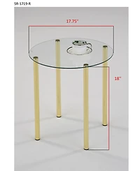 Kings Brand Furniture Milnai Round Side End Accent Table, Gold Metal/Glass