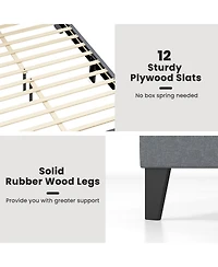 Gouun Full Size Bed Frame with Wingback Headboard and Wood Slat Support-Full Size