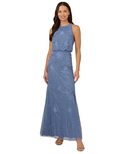 Adrianna Papell Petite Beaded Embellished Halter Gown