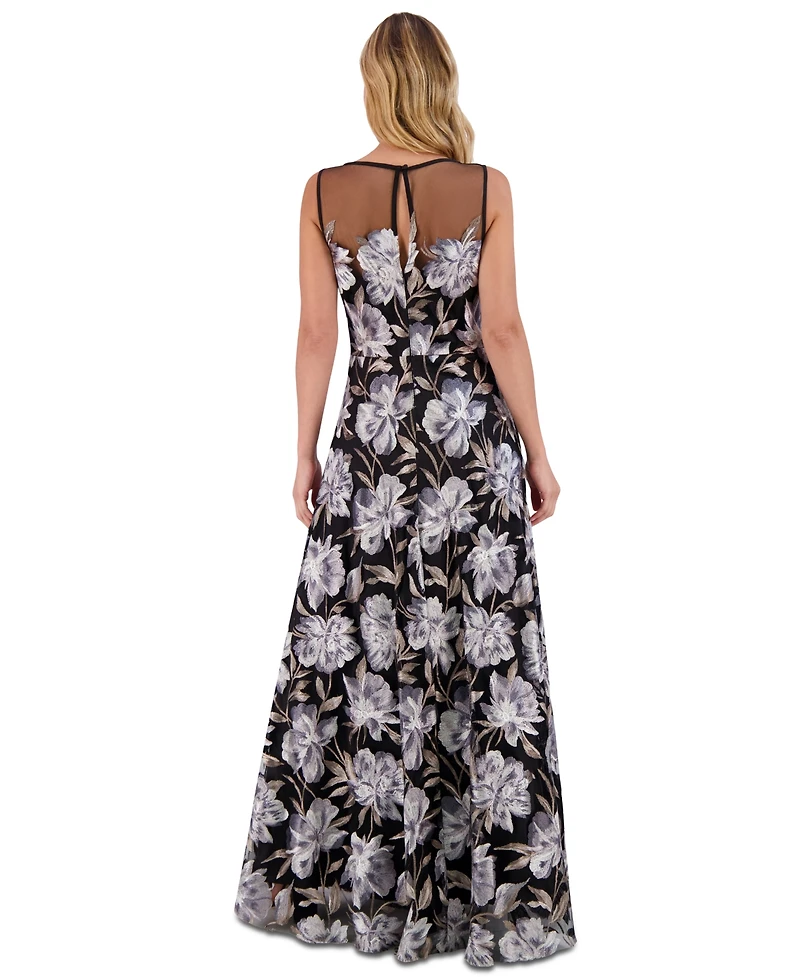 Eliza J Women's Embroidered Illusion-Neck Evening Gown