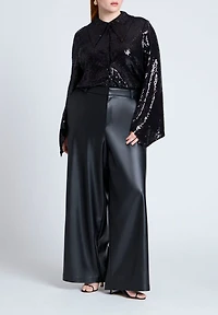 Eloquii Women's Plus Flare Sleeve Sequin Button Down