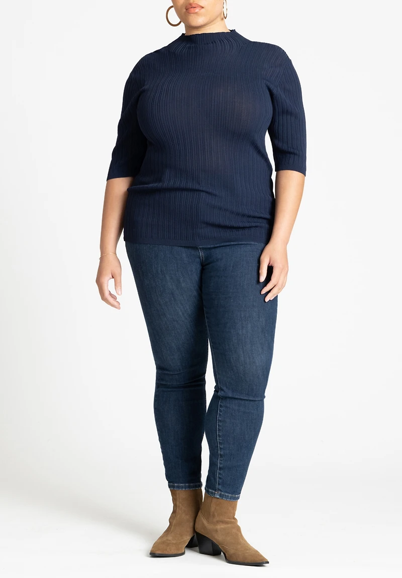 Eloquii Women's Plus Sleek Funnel Neck Elbow Sleeve Sweater
