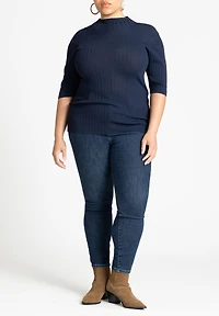 Eloquii Women's Plus Sleek Funnel Neck Elbow Sleeve Sweater